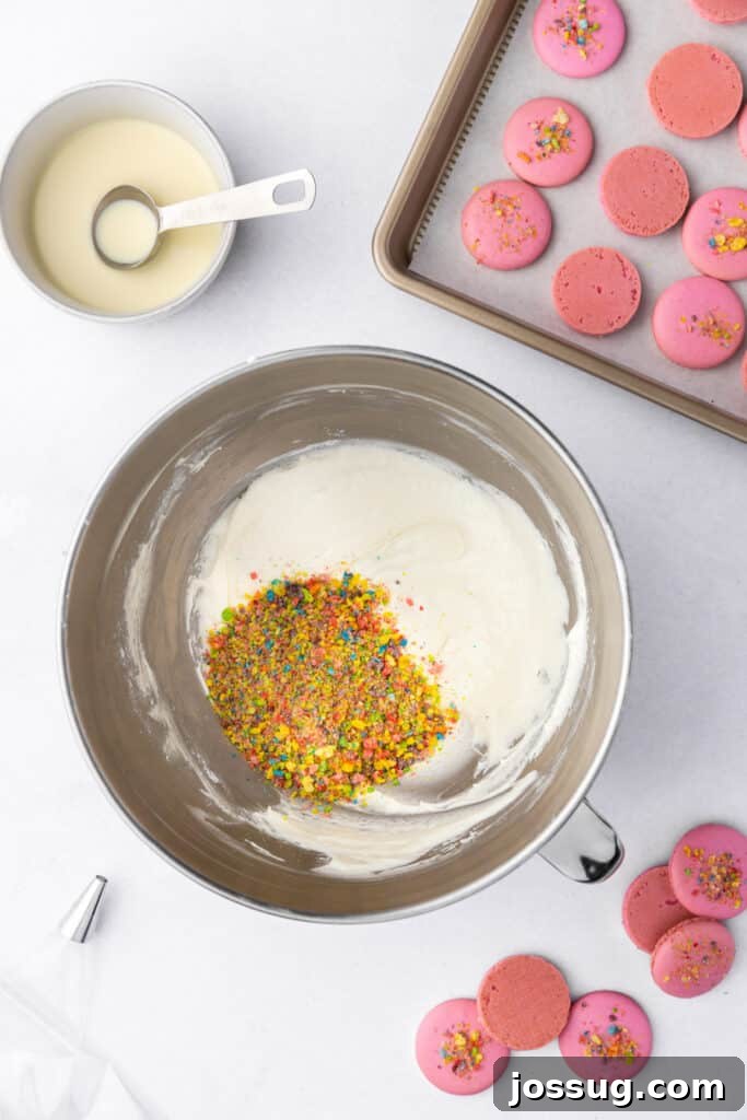 crushed fruity pebbles added to macaron filling