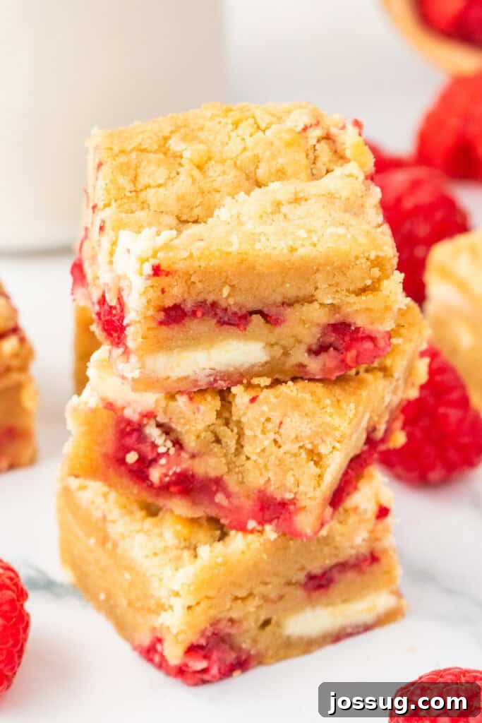 White Chocolate Raspberry Bliss Bars 2 White Chocolate Raspberry Blondies Stacked