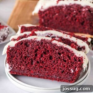 Red Velvet Dream Loaf 9 Sliced red velvet loaf with cream cheese frosting