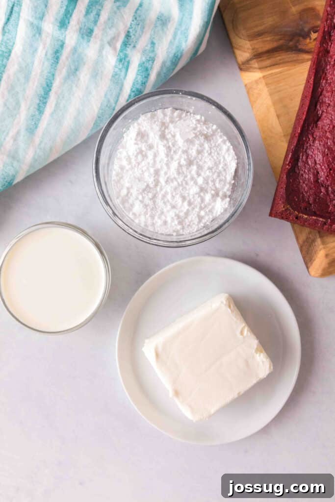 Red Velvet Dream Loaf 6 Ingredients for cream cheese frosting