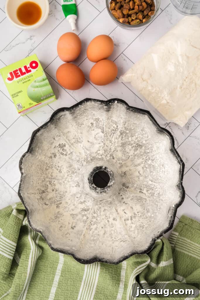 Pistachio Dream Bundt 3 Bundt Pan and Ingredients