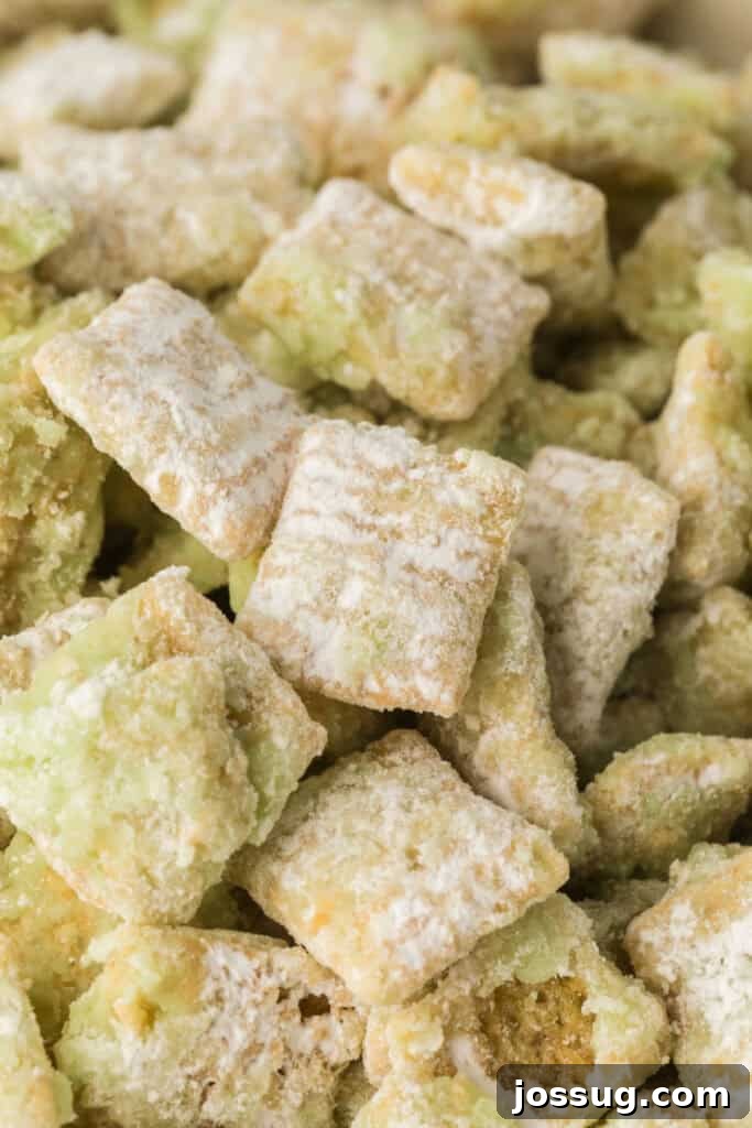 Pistachio Puppy Chow 13 Close-up of pistachio muddy buddies.