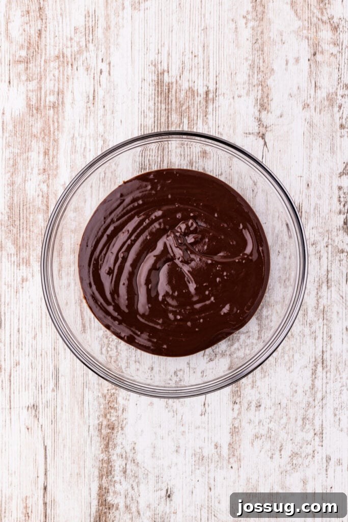 Melted chocolate mixture in a glass bowl