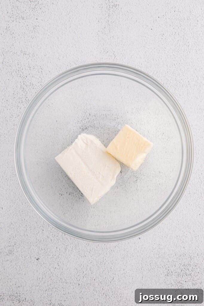 Banana Bread Brownies 11 Glass bowl with softened cream cheese and butter