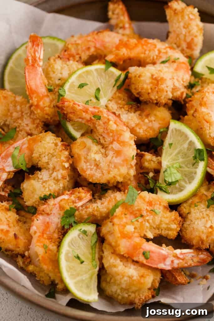 Air Fryer Coconut Shrimp Delight 2 Crispy Air Fryer Coconut Shrimp served with lime wedges and cilantro