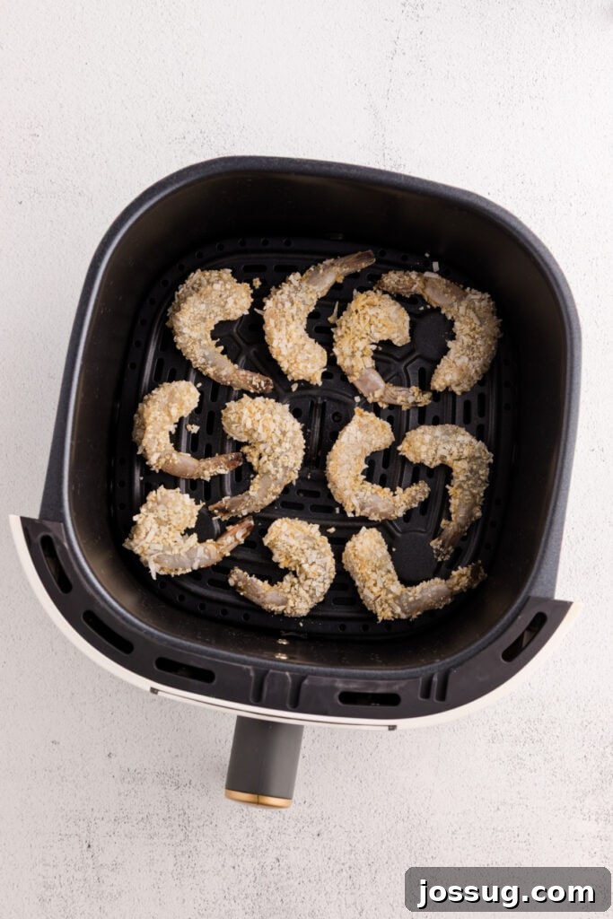 Air Fryer Coconut Shrimp Delight 7 Breaded shrimp in air fryer basket