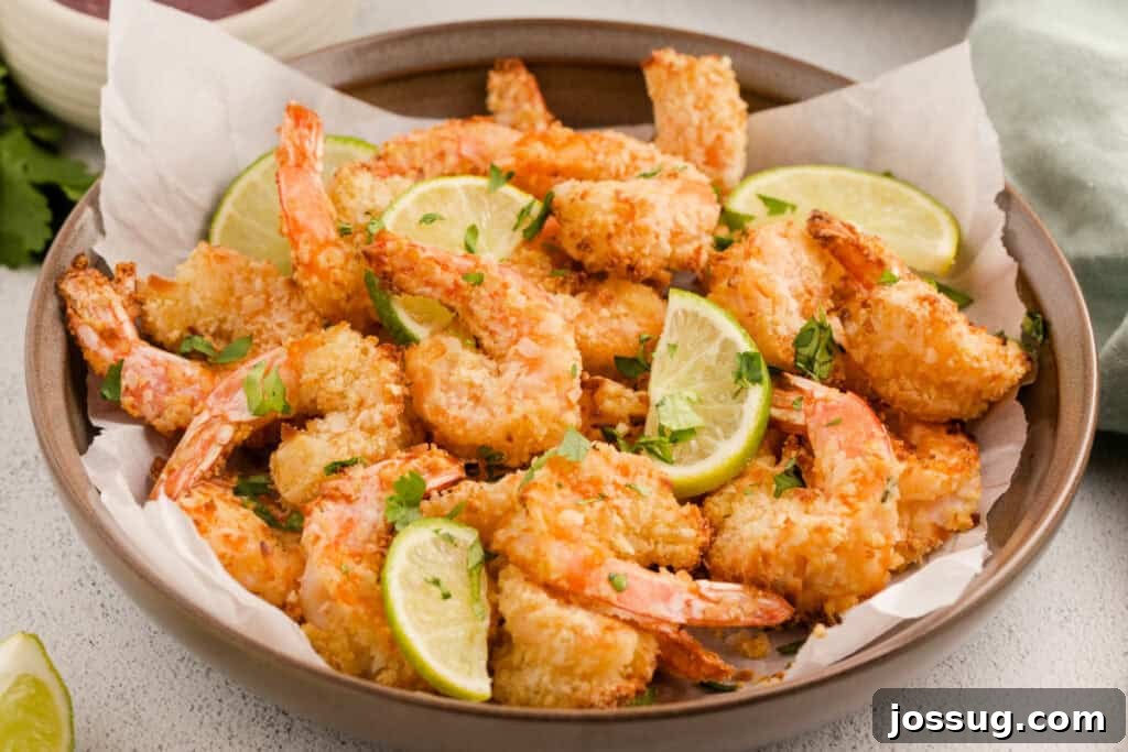 Air Fryer Coconut Shrimp Delight 10 Finished Air Fryer Coconut Shrimp in a bowl