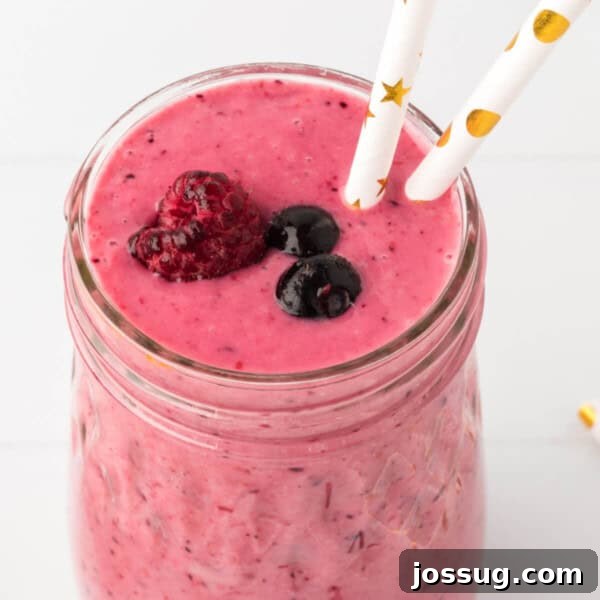 closeup of banana berry smoothie