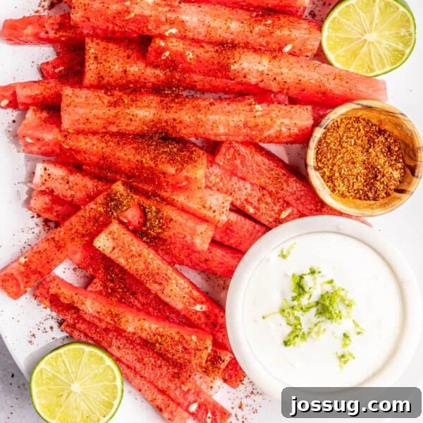 Closeup of spicy watermelon fries and coconut lime dip