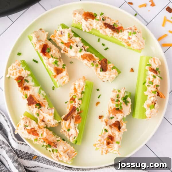 Overhead view of cheddar bacon celery sticks