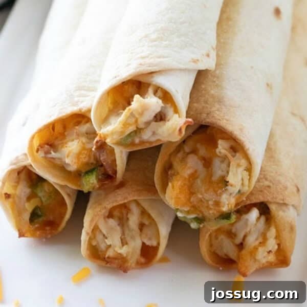 closeup of jalapeno popper chicken taquitos on plate