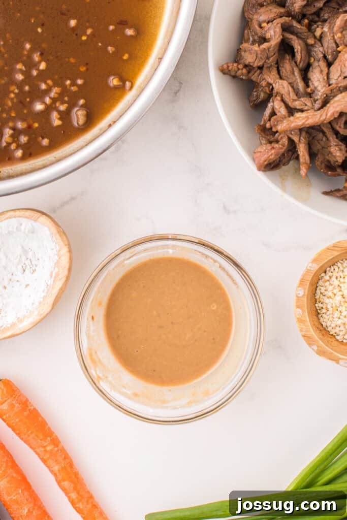 Cornstarch slurry mixed smooth for thickening Korean Beef Bulgogi sauce