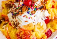 Decadent Banana Split Trifle Recipe with Layers of Cream and Fruit