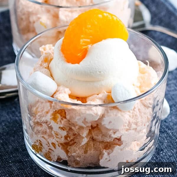 closeup of finished orange fluff jello salad