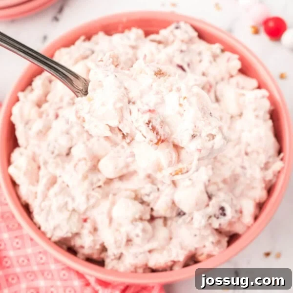 cranberry fluff salad in pink bowl
