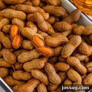 Close-up of homemade Creole Boiled Peanuts with opened shells showing the tender peanuts inside.