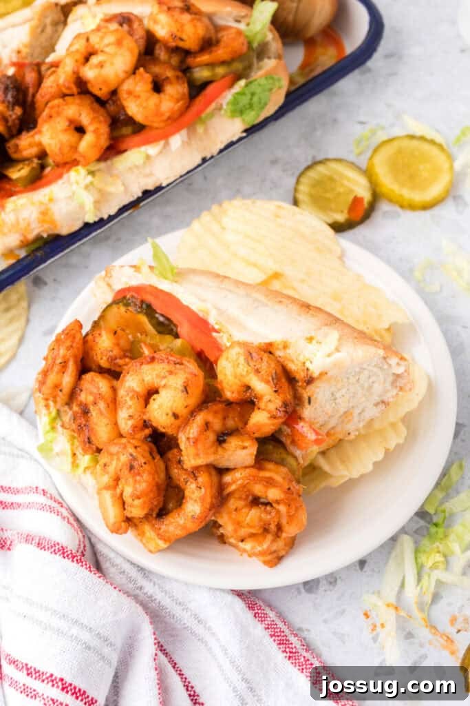 Smoky Barbecue Shrimp Po' Boy Sandwich Recipe 11 Shrimp po'boy served with potato chips