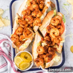 Smoky Barbecue Shrimp Po' Boy Sandwich Recipe 12 Barbecue Shrimp Po'boy sandwiches topped with seasoned shrimp and fresh vegetables