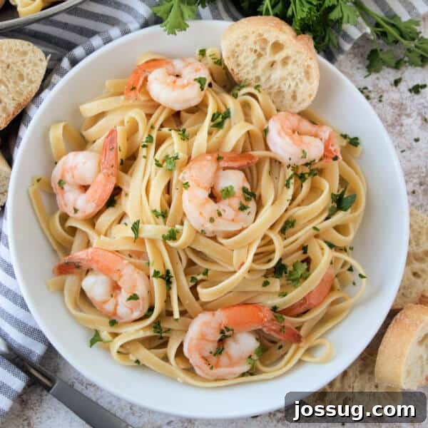 Smoky Barbecue Shrimp Po' Boy Sandwich Recipe 15 closeup of shrimp scampi pasta in white bowl