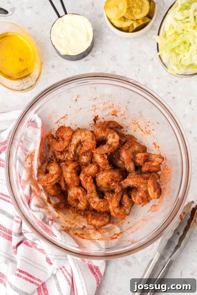 Smoky Barbecue Shrimp Po' Boy Sandwich Recipe 8 Seasoned shrimp ready for the skillet