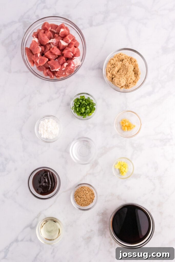 Mongolian Pork Stir-Fry: Restaurant Flavor at Home 3 Mongolian Pork recipe ingredients measured and ready to cook