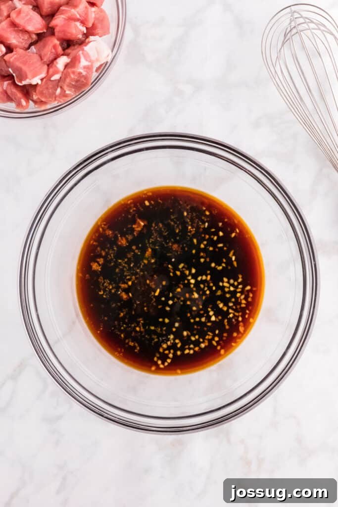 Mongolian Pork Stir-Fry: Restaurant Flavor at Home 5 Soy sauce, hoisin, garlic, ginger, and brown sugar whisked together for Mongolian Pork marinade