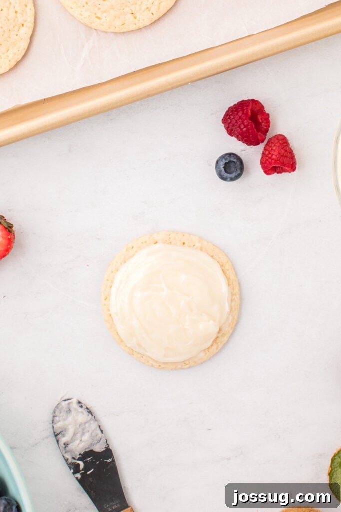 Fruit Pizza Cookies: Sugar Cookie Dessert with Fresh Fruit 14 Frosted sugar cookie ready to be decorated with fresh fruit.