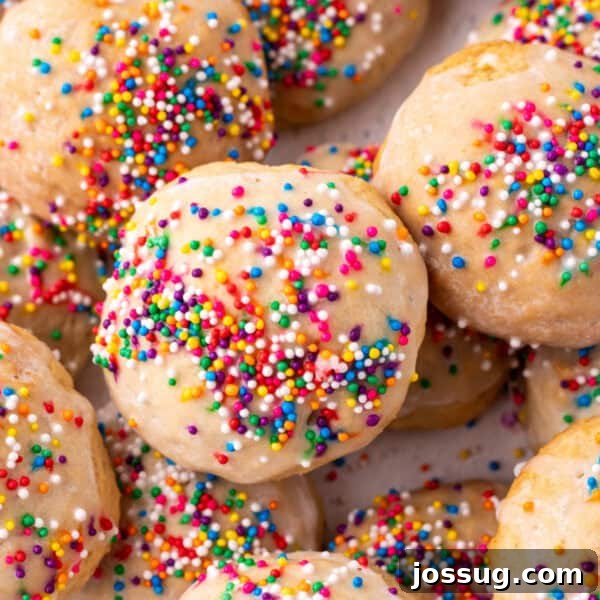 Fruit Pizza Cookies: Sugar Cookie Dessert with Fresh Fruit 19 Square crop of glazed Italian Ricotta Cookies with colorful sprinkles
