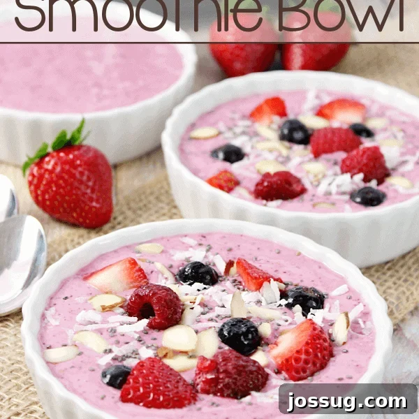 Fruit Pizza Cookies: Sugar Cookie Dessert with Fresh Fruit 20 Mixed Berry Smoothies in three white bowls with fresh strawberries.