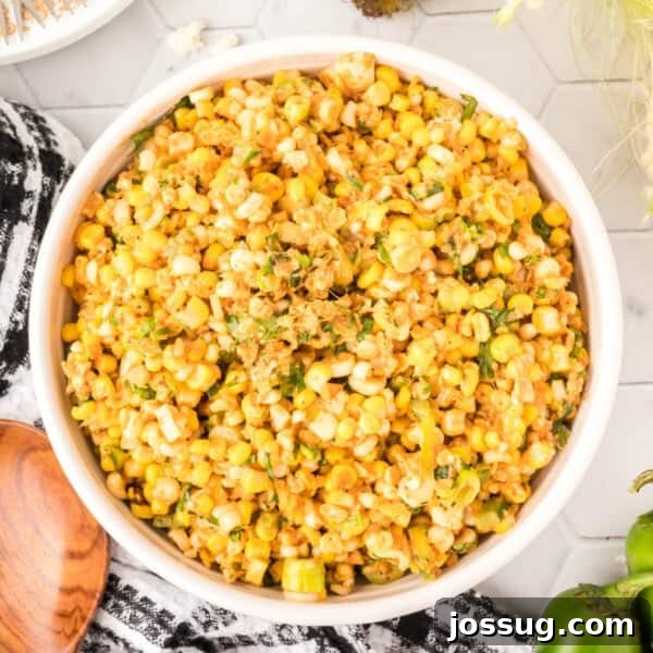 easy mexican street corn salad in white bowl