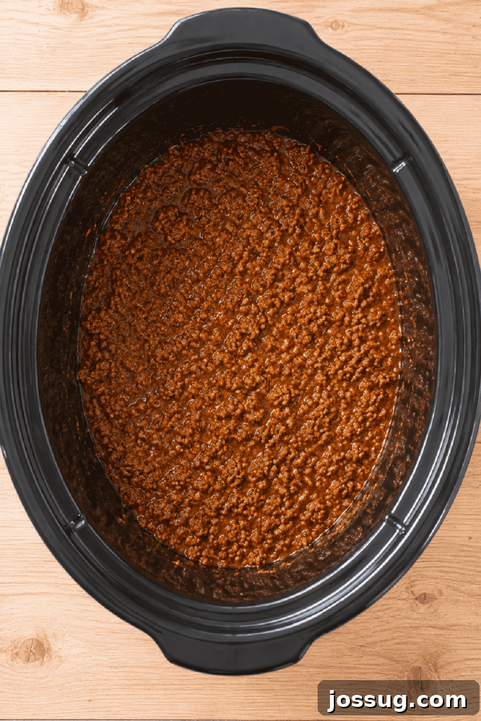 Slow Cooker Hot Dog Chili with Homemade Chili Sauce 7 Homemade hot dog chili fully cooked in the slow cooker with a rich, smooth texture.