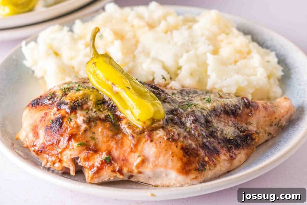 Smoked Mississippi Chicken with Ranch and Pepperoncini 4 Smoked Mississippi Chicken with pepperoncini served alongside creamy mashed potatoes