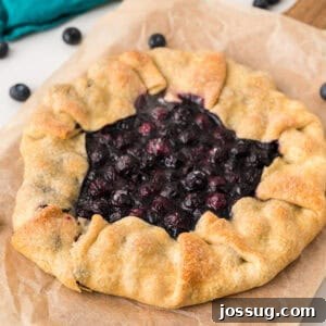 Easy Blueberry Galette with juicy blueberry filling surrounded by a golden folded pie crust
