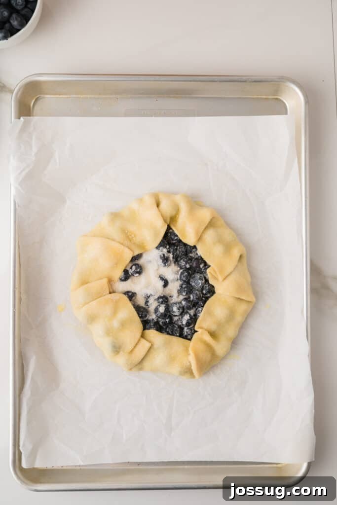 Rustic Fresh Blueberry Galette Recipe 8 Unbaked Blueberry Galette with pie crust folded around the fresh blueberry filling
