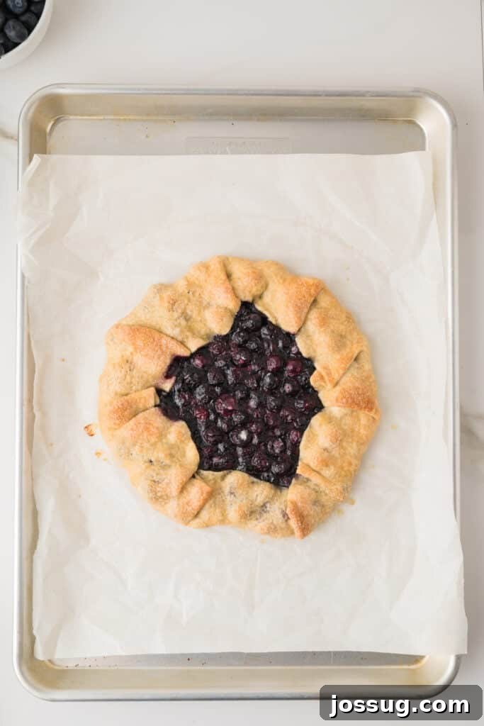 Rustic Fresh Blueberry Galette Recipe 9 Freshly baked Blueberry Galette with golden folded crust and juicy blueberry filling
