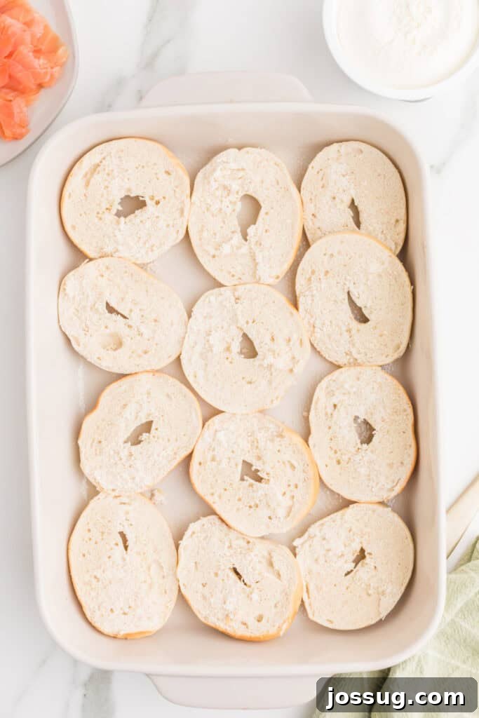 Baked Bagel and Smoked Salmon Sliders 5 Sliced mini bagel bottoms arranged in a 13x9-inch baking dish