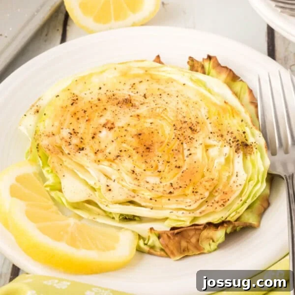garlic butter roasted cabbage on plate