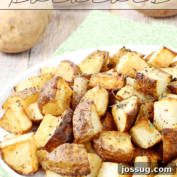 Oven Roasted Potatoes on a white plate.